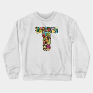 Alphabet Monster Doodle Letter T Monogram Crewneck Sweatshirt